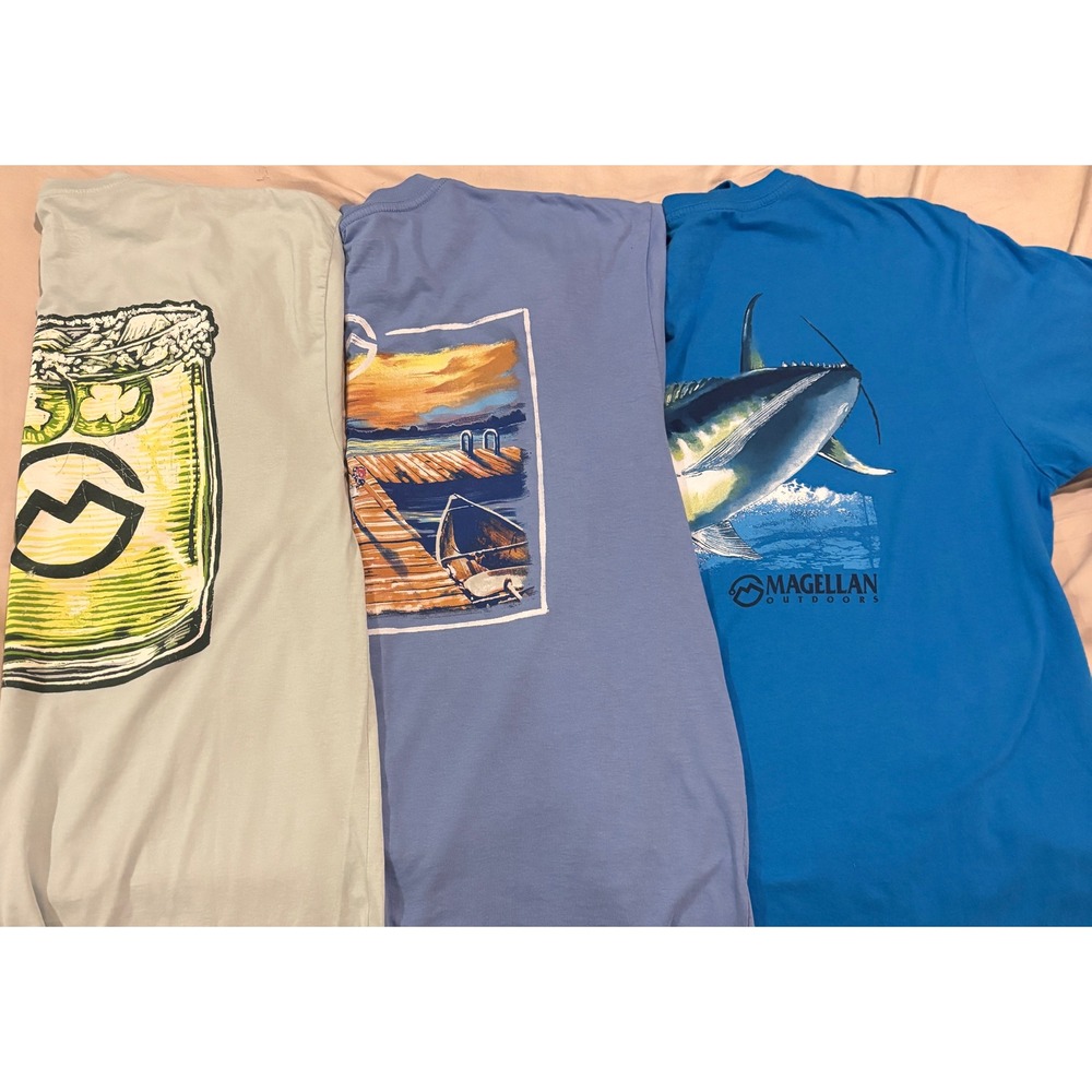 Magellan Outdoors Mens Graphic T-Shirt Lot of 3 Fishing Tuna Margarita Blue XL